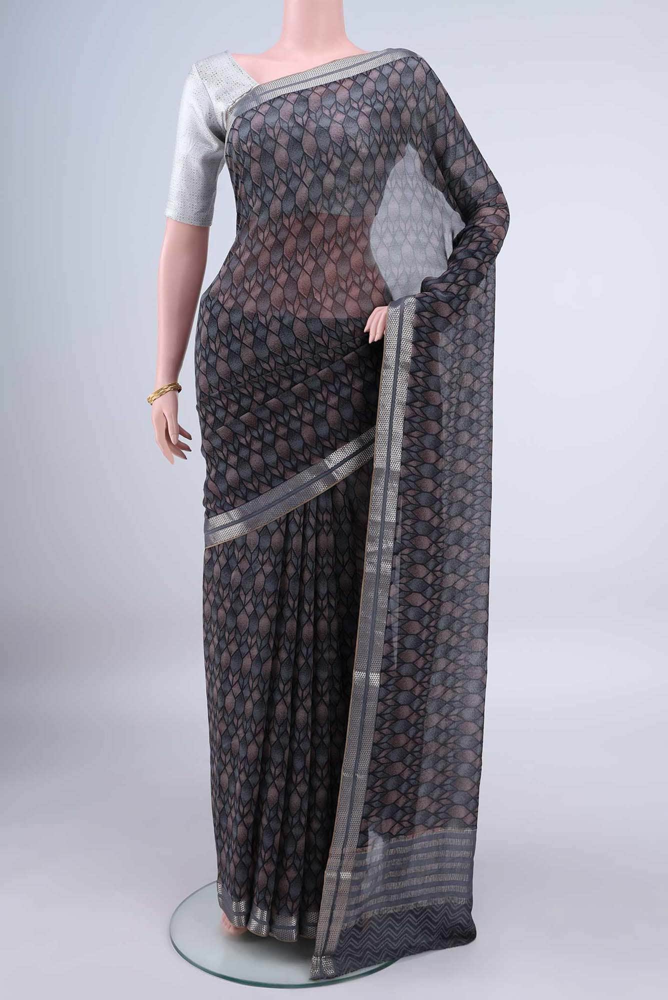 Davys Grey Mysore Chiffon Saree