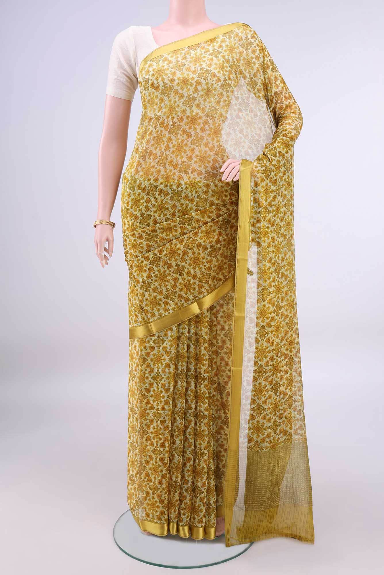 Acid Green Mysore Chiffon Saree