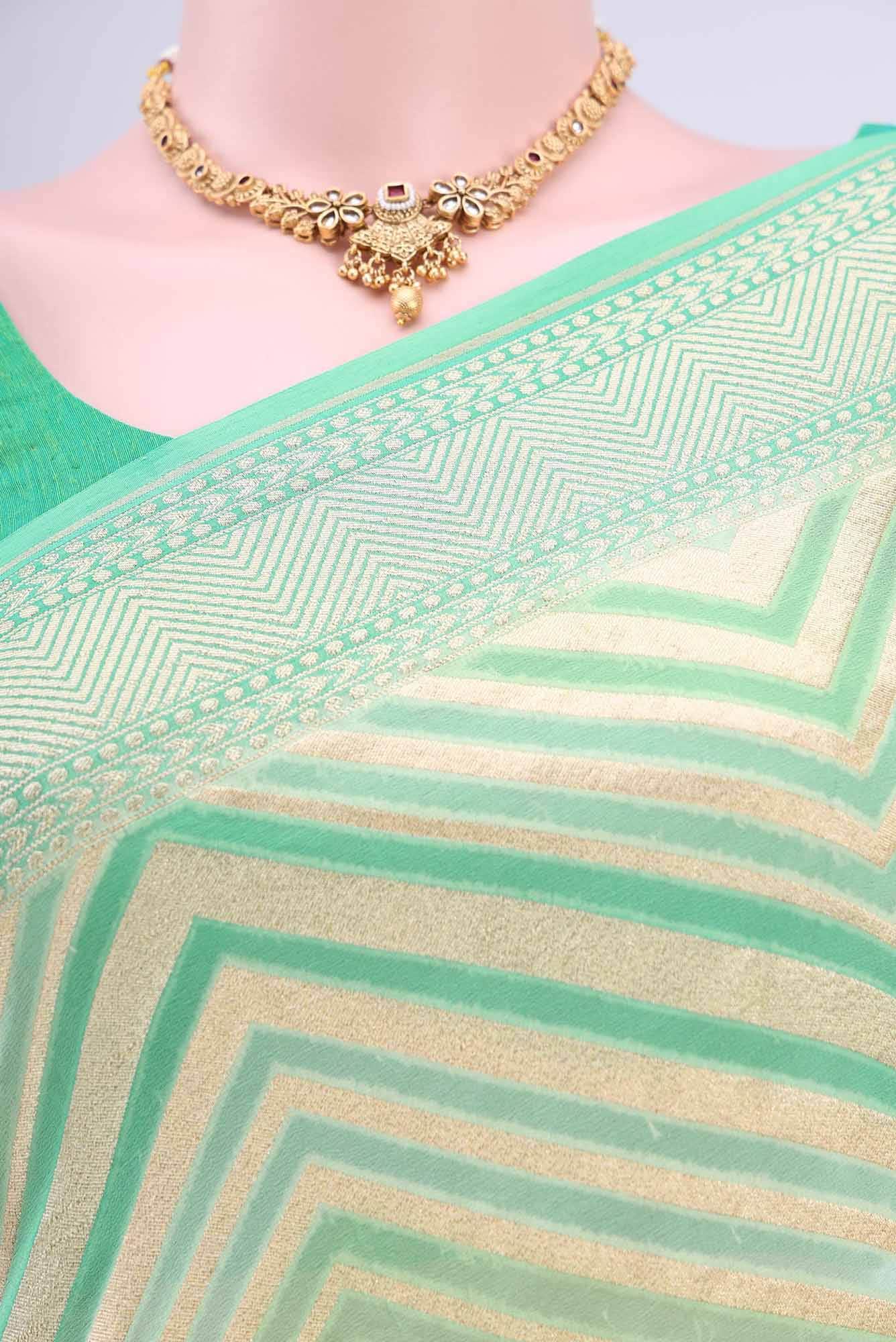 Acid Green Banarasi Georgette Saree