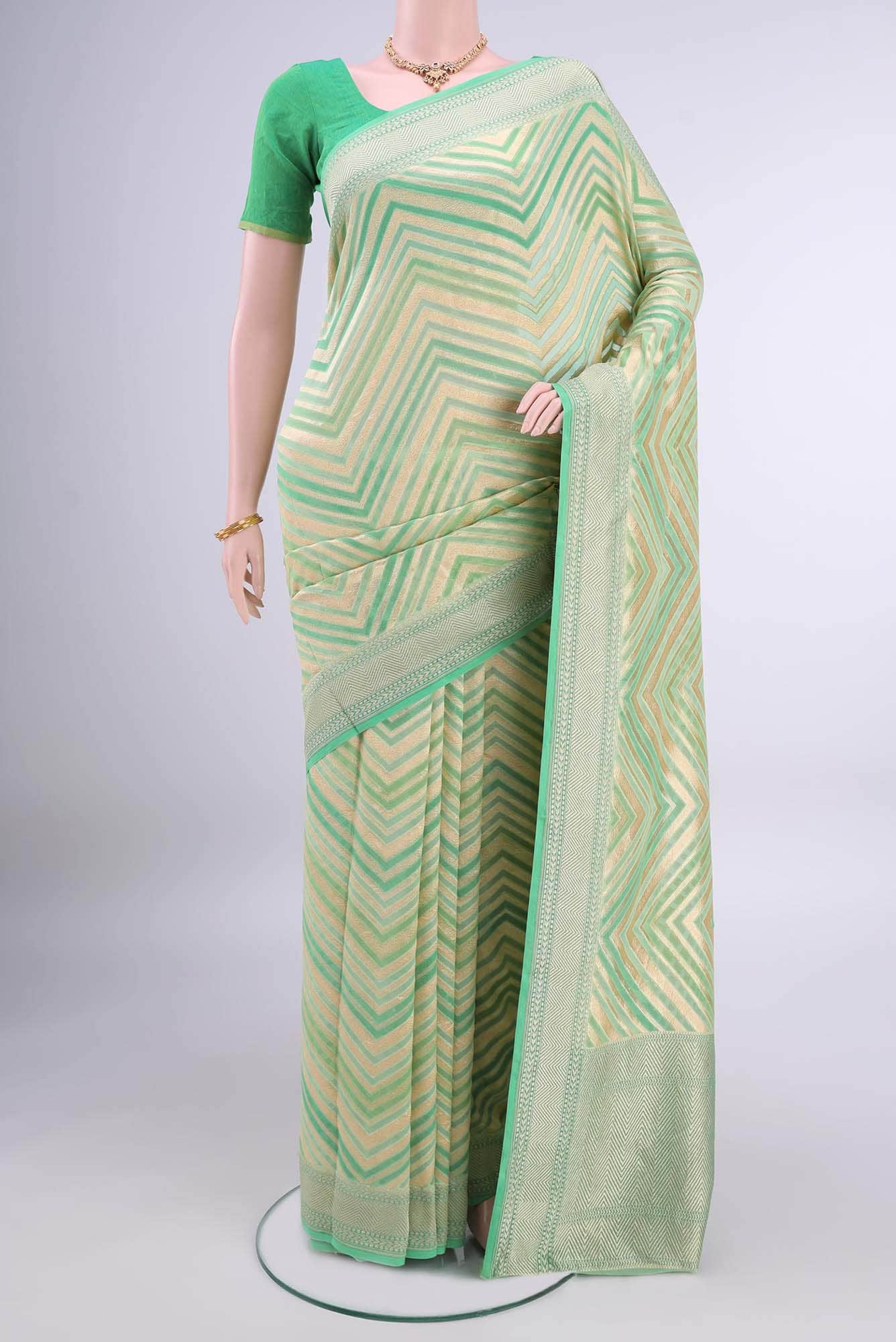 Acid Green Banarasi Georgette Saree