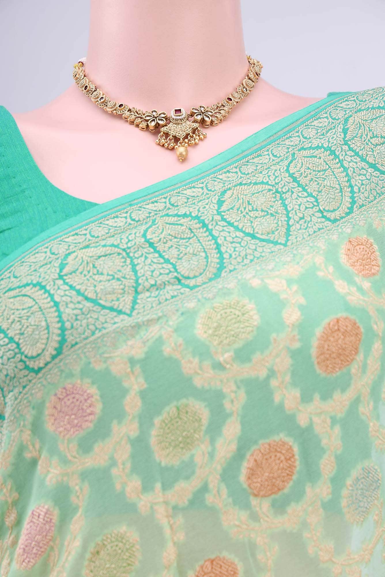 Acid Green Banarasi Georgette Saree