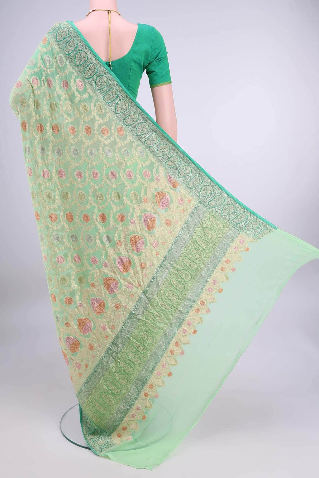 Acid Green Banarasi Georgette Saree