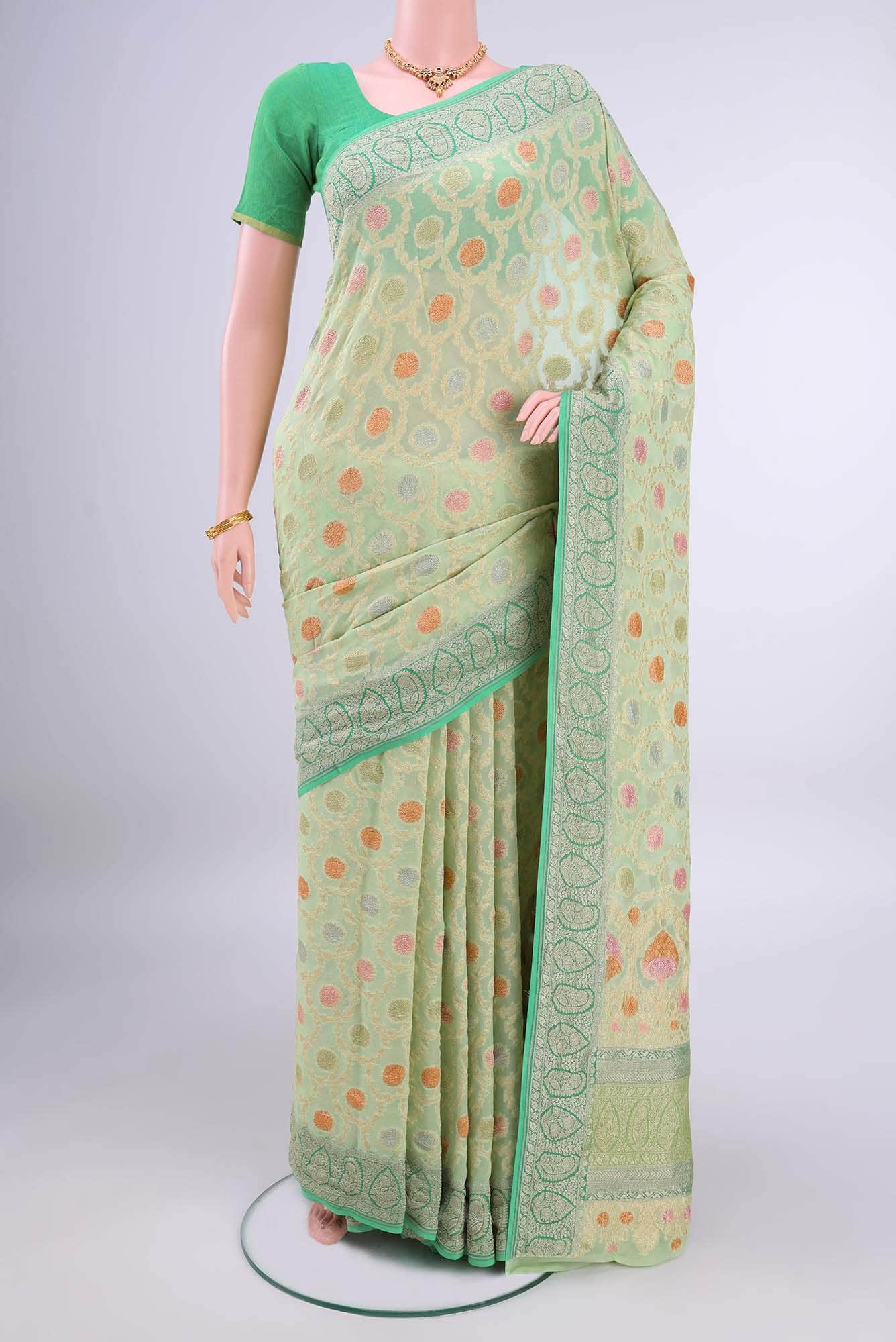 Acid Green Banarasi Georgette Saree