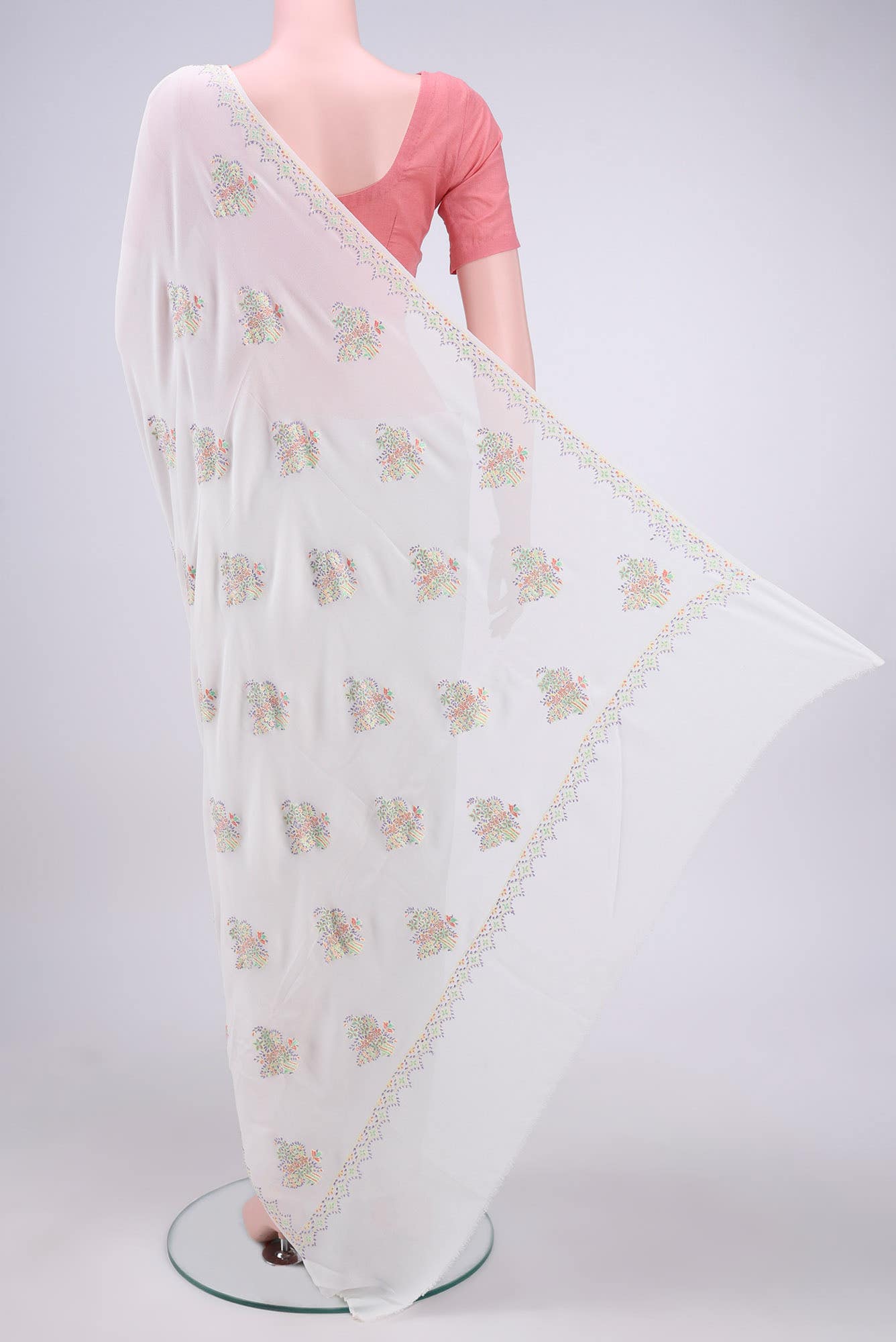 White Kashmiri Saree