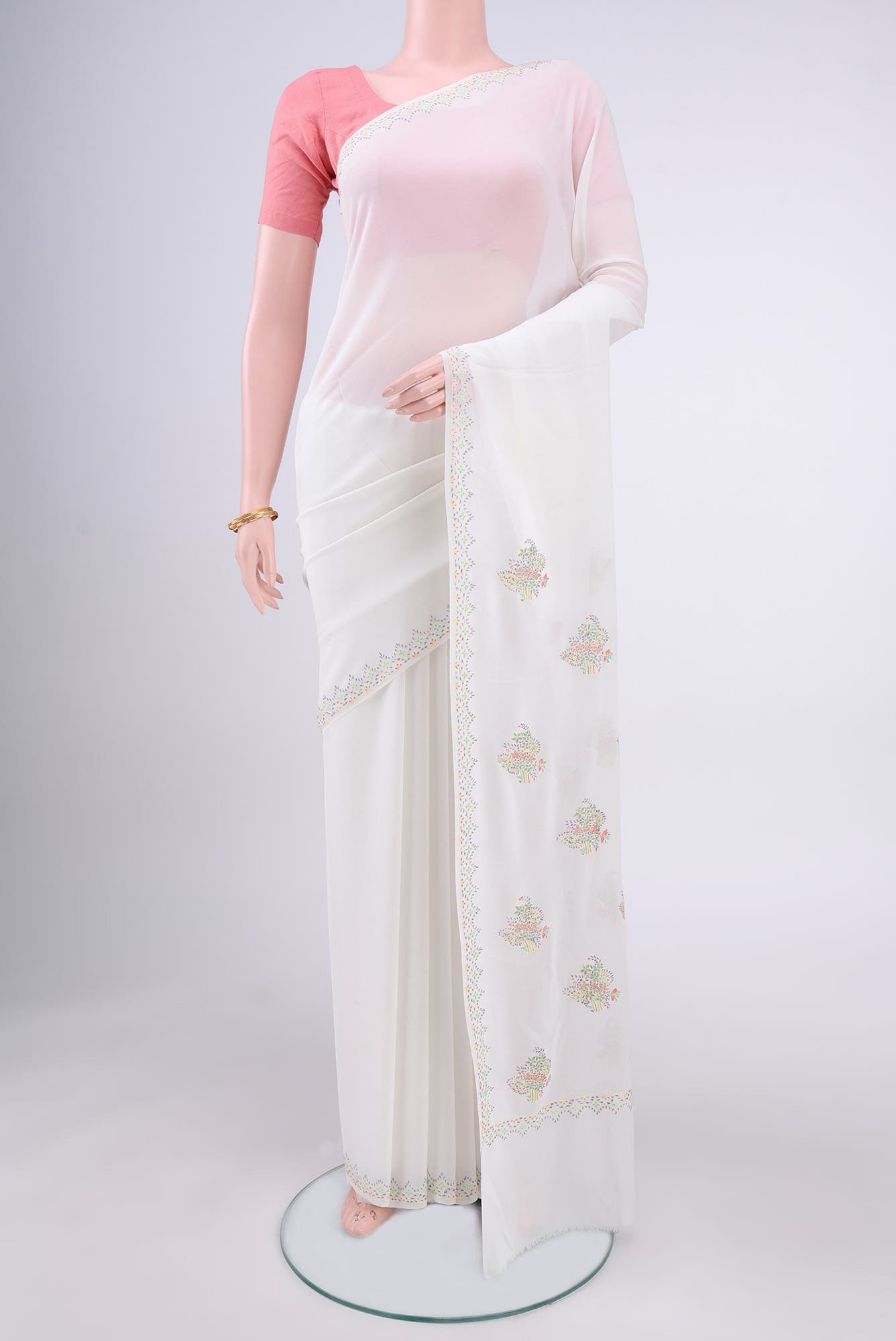 White Kashmiri Saree