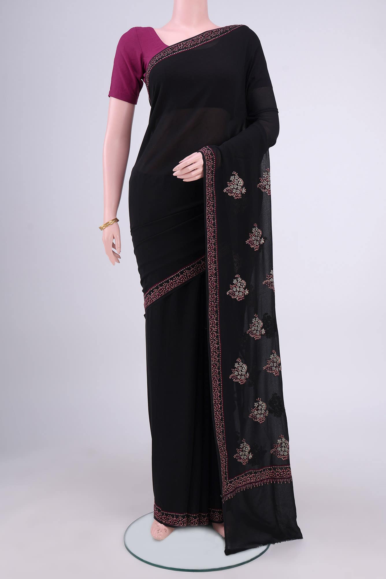 Black Kashmiri Saree