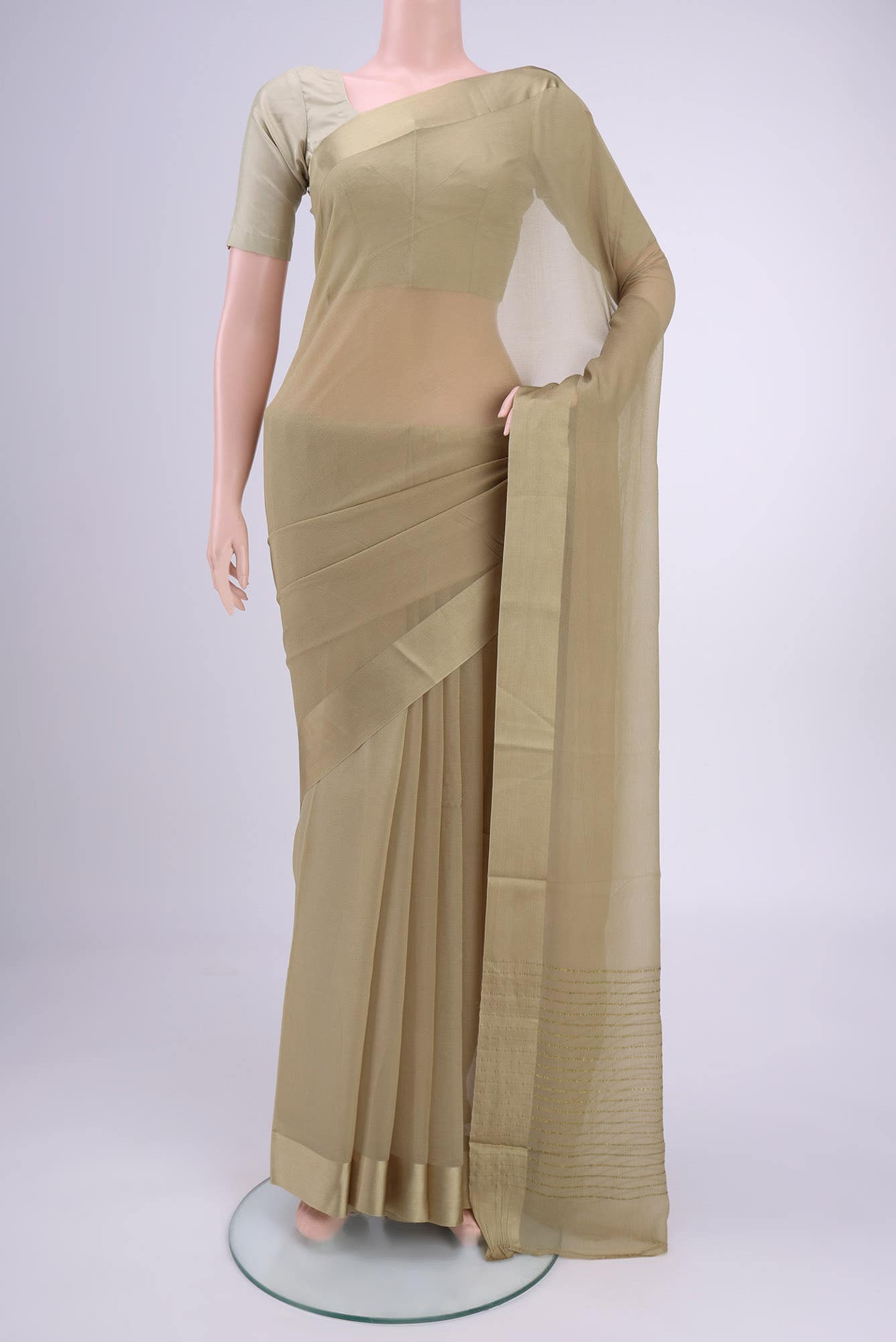 Dark Beige Dual Tone Mysore Chiffon Saree