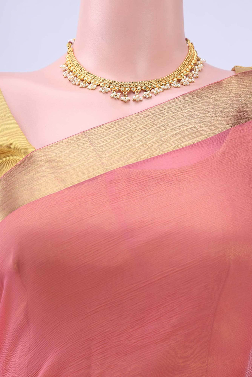 Rose pink Chanderi Silk Cotton Saree