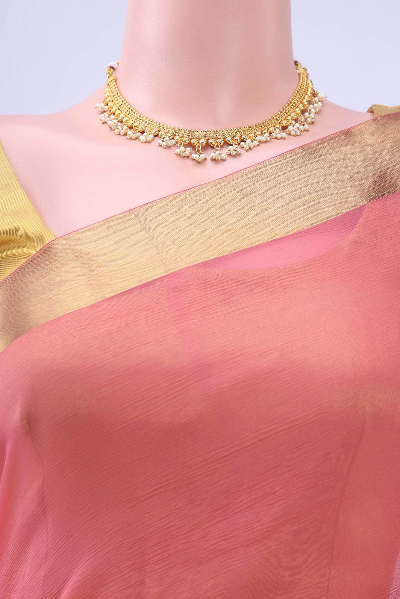 Rose pink Chanderi Silk Cotton Saree