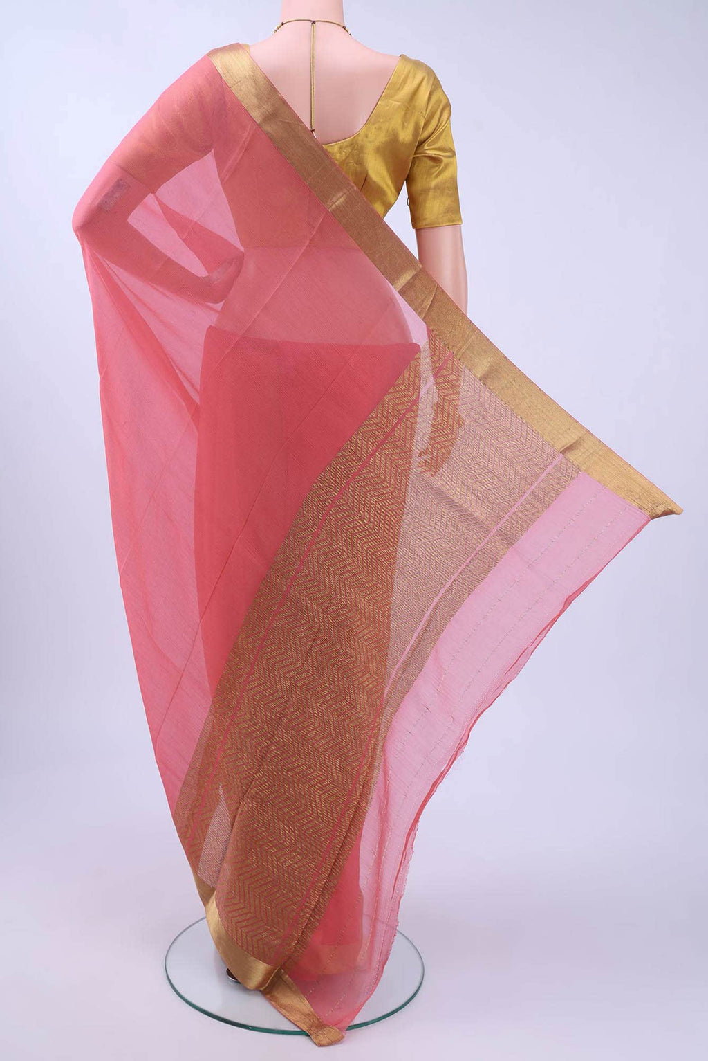 Rose pink Chanderi Silk Cotton Saree