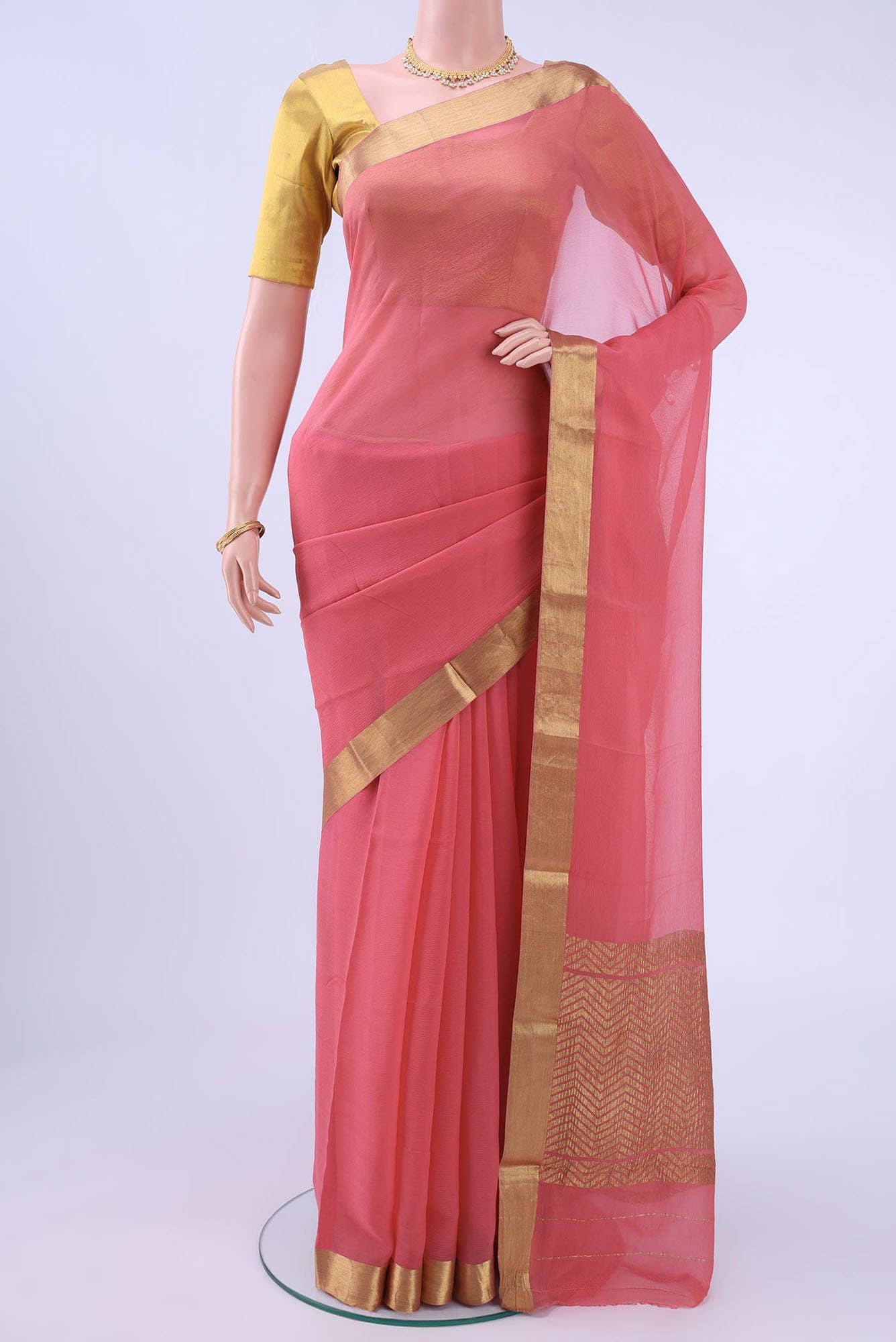 Rose pink Chanderi Silk Cotton Saree