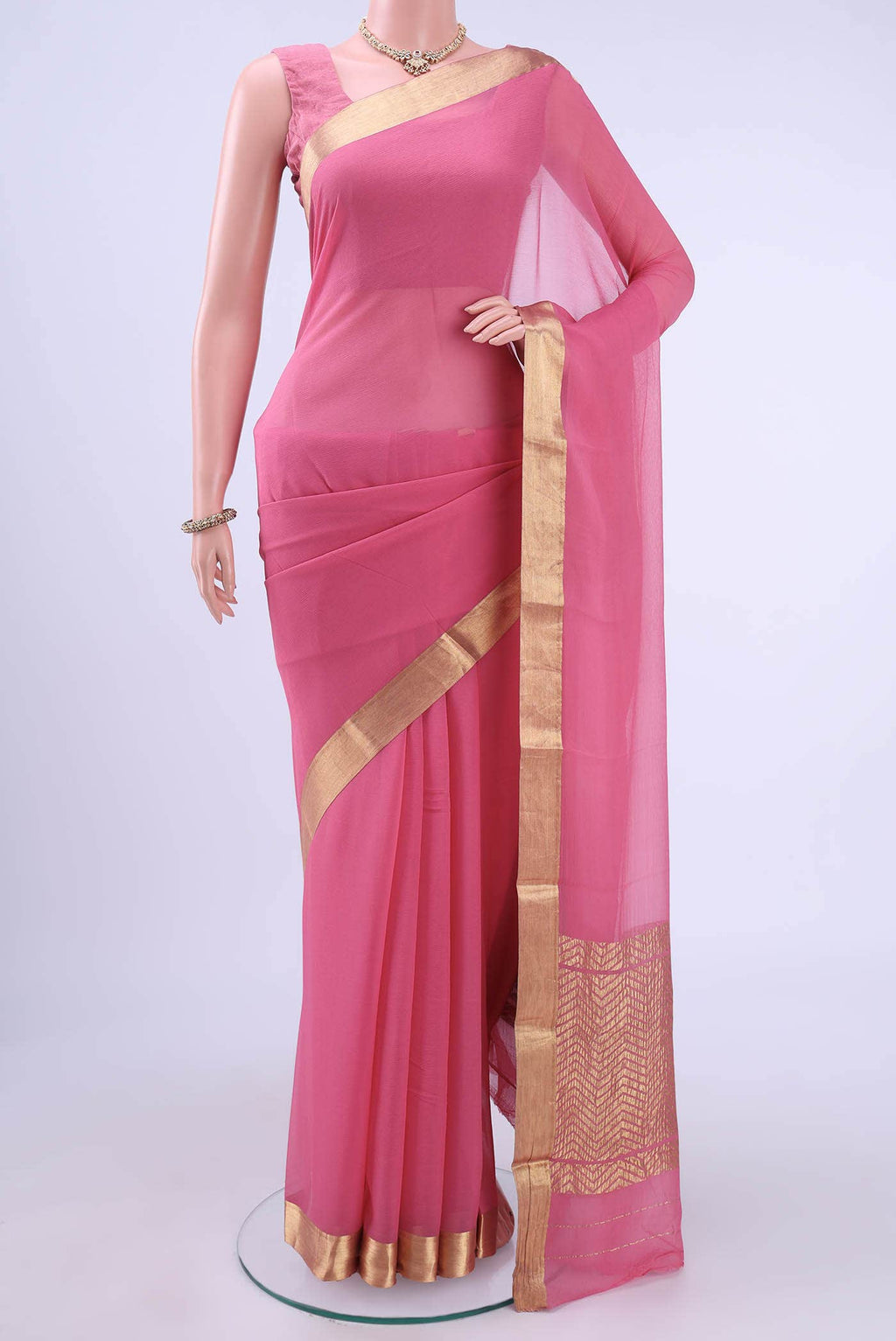 Peach Mysore Chiffon Saree