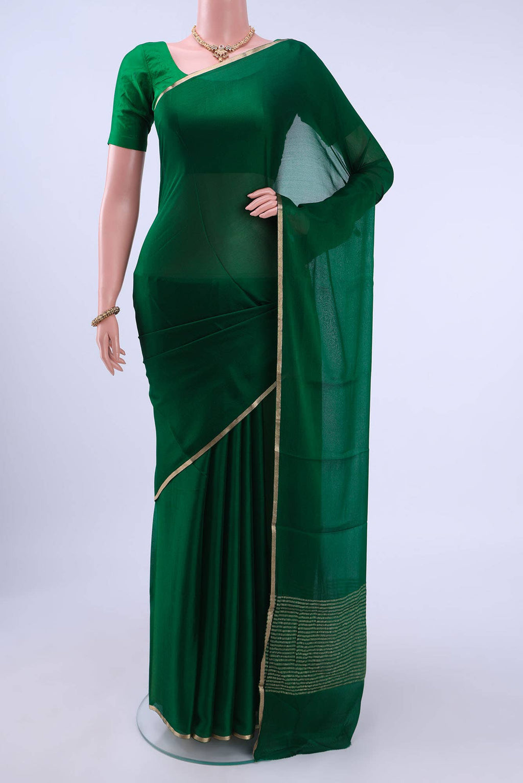 Bottle Green Mysore Chiffon Saree