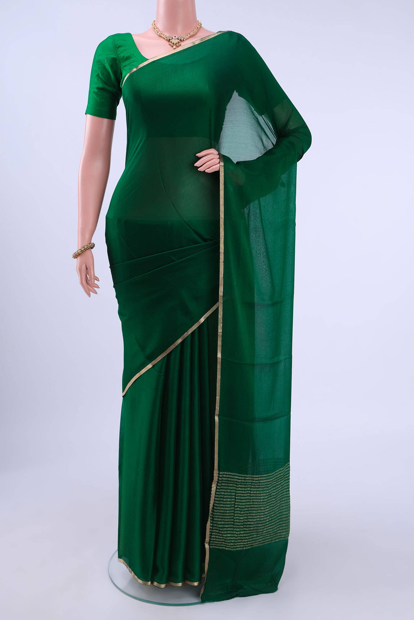 Bottle Green Mysore Chiffon Saree