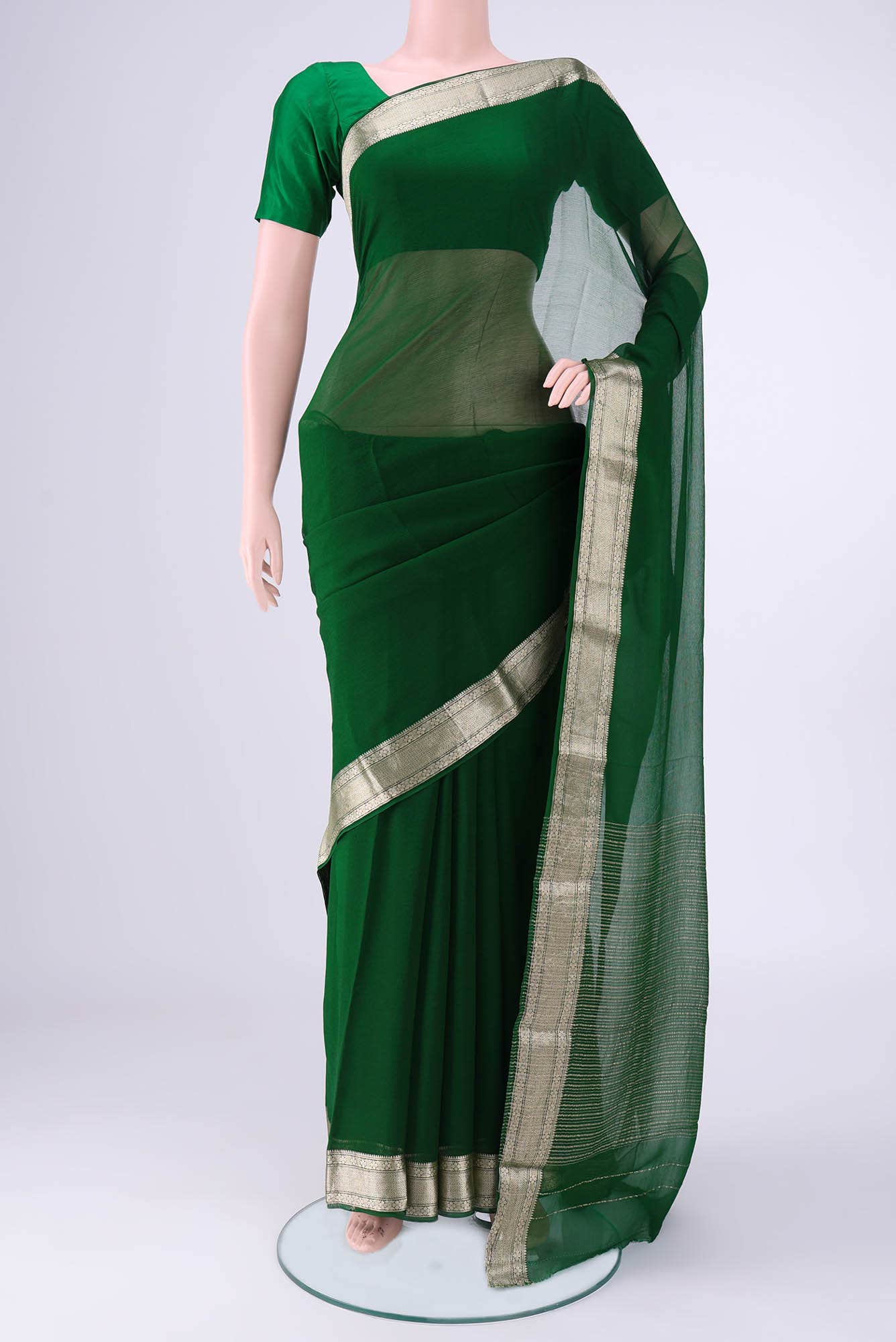 Green Dual Tone Mysore Chiffon Saree