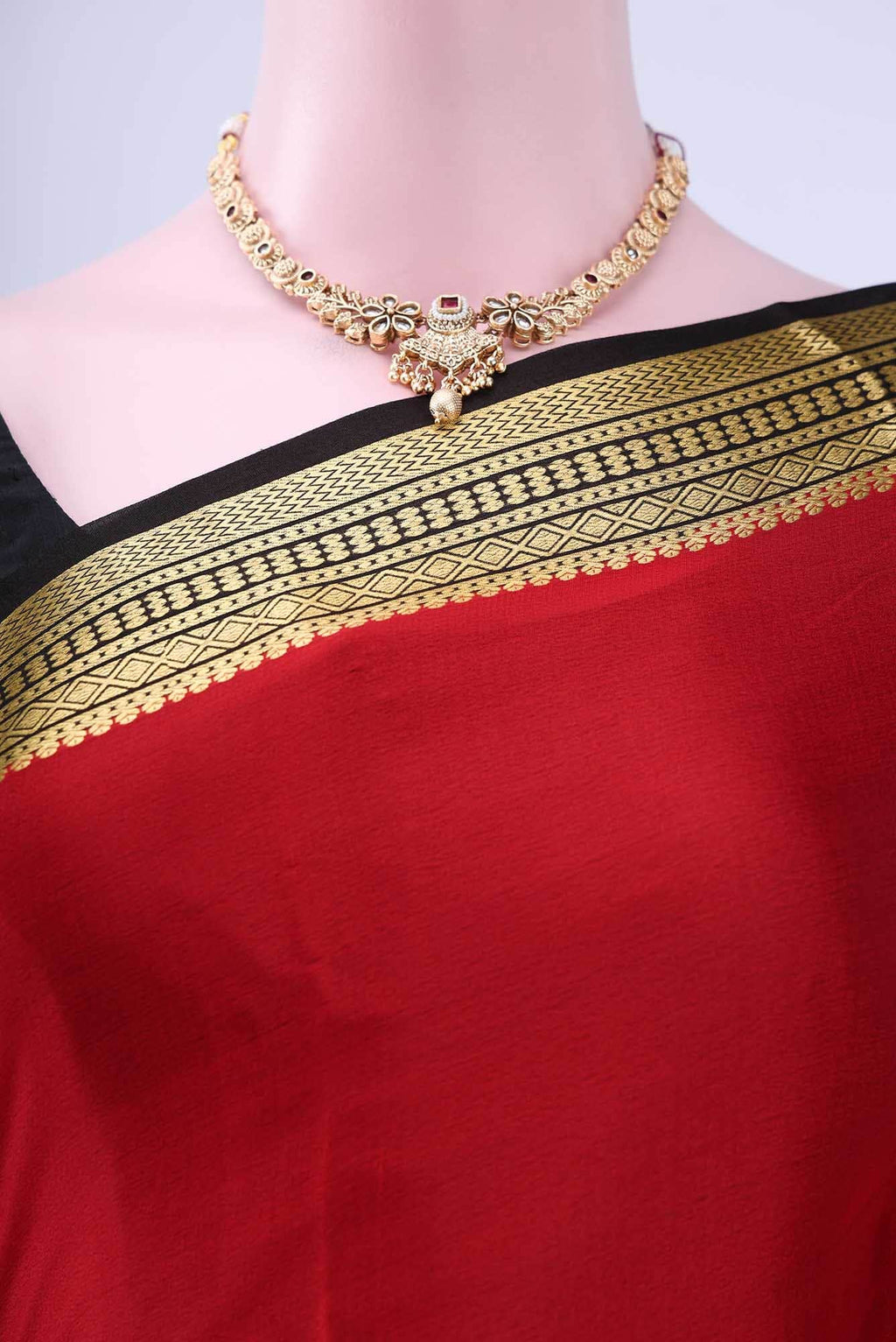 Deep Red Crepe Saree