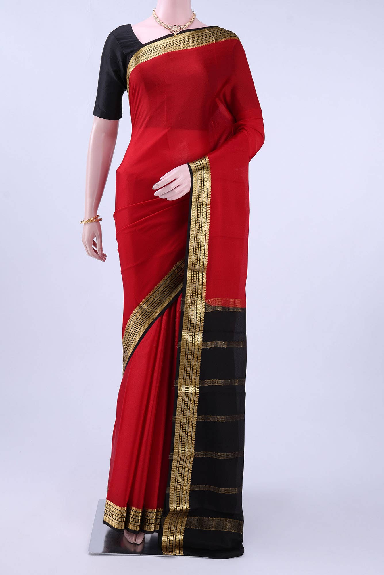 Deep Red Crepe Saree