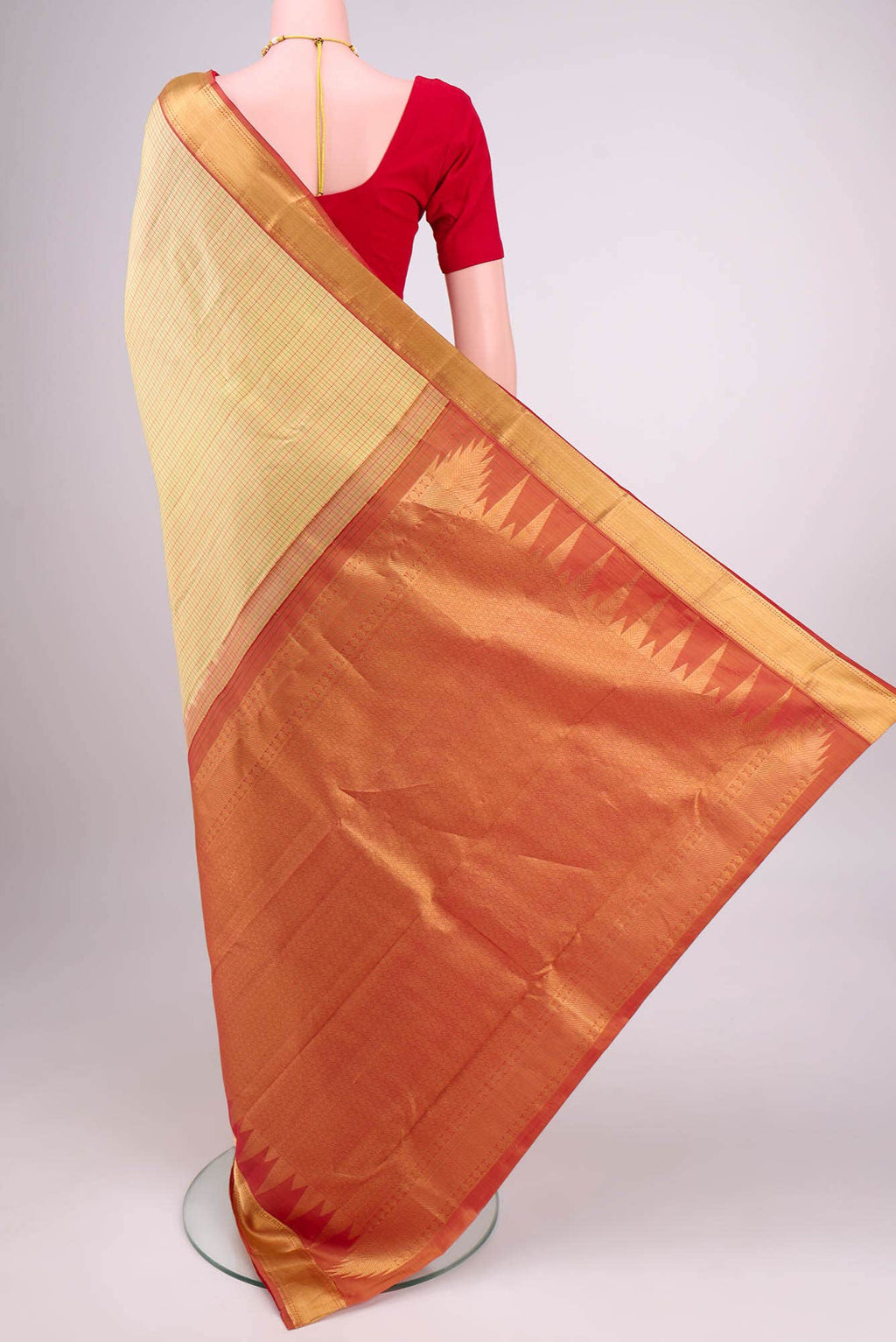 Beige Nangavalli Silk [ Salem ] Saree