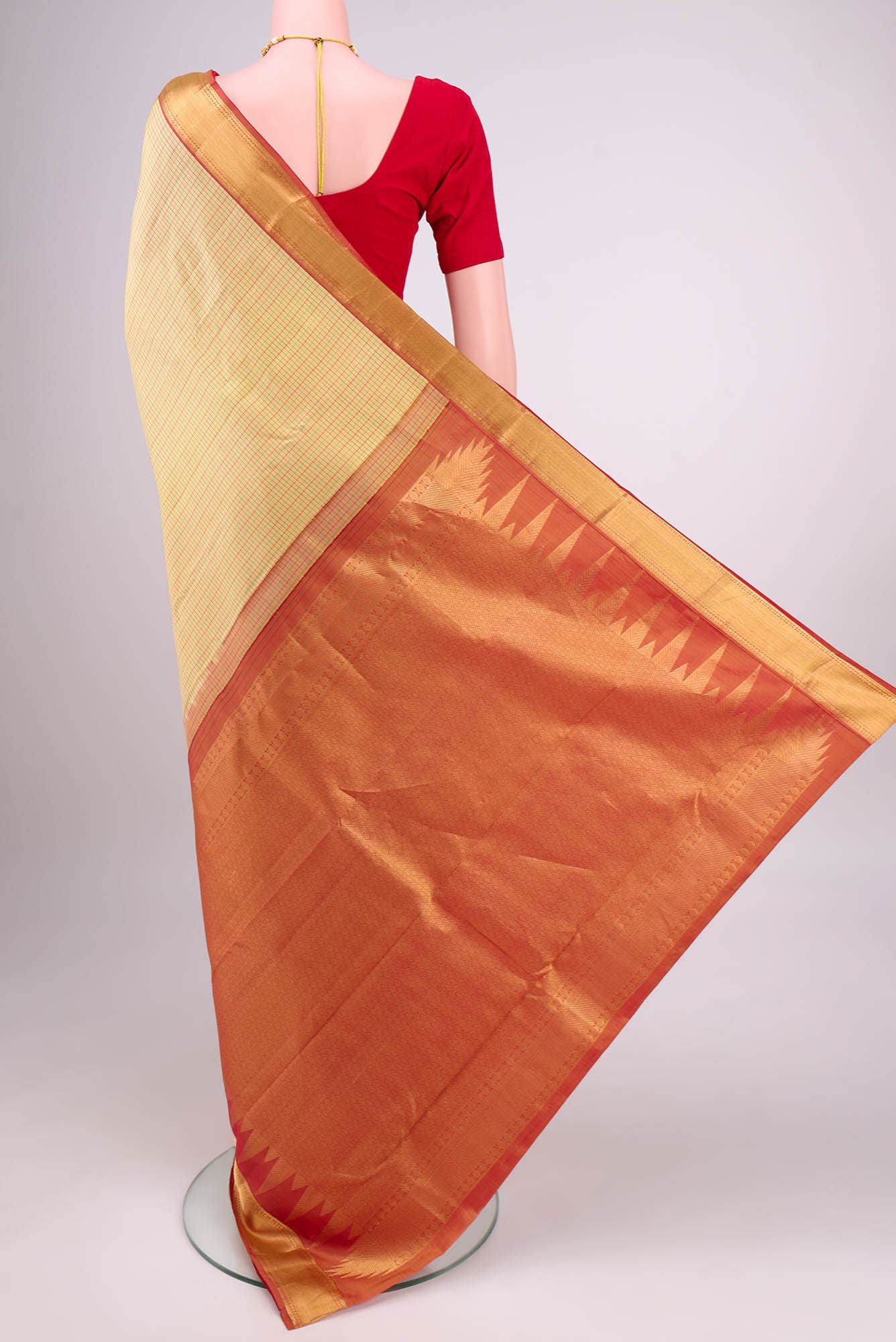 Beige Nangavalli Silk [ Salem ] Saree