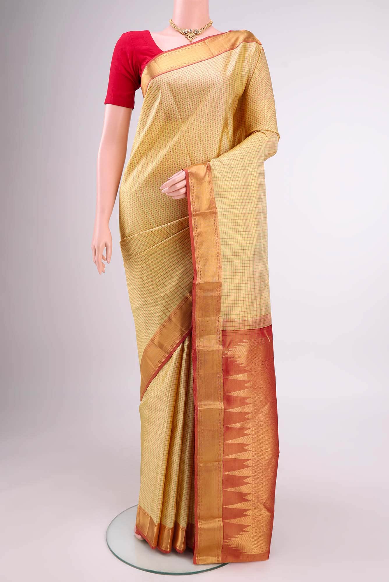 Beige Nangavalli Silk [ Salem ] Saree