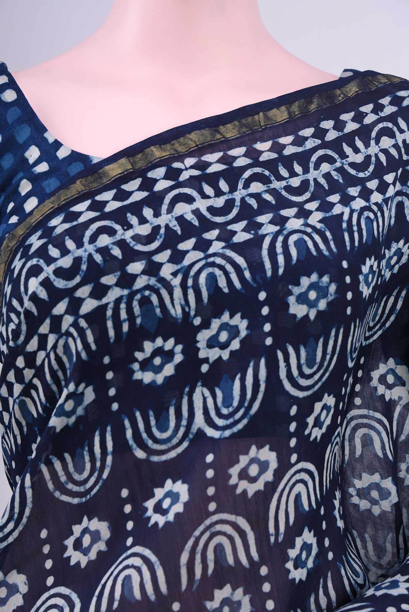 Indigo Chanderi Silk Cotton Saree