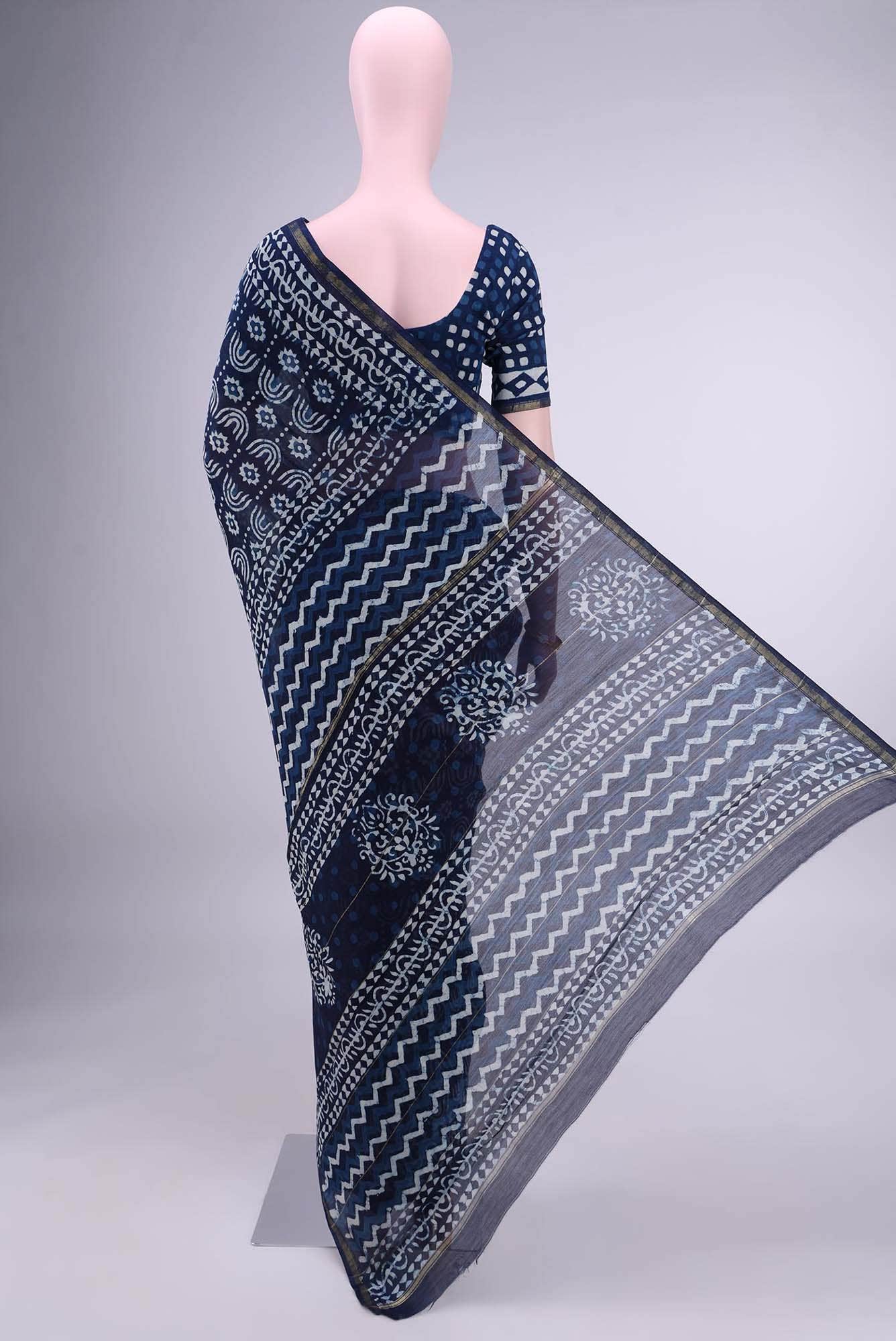 Indigo Chanderi Silk Cotton Saree