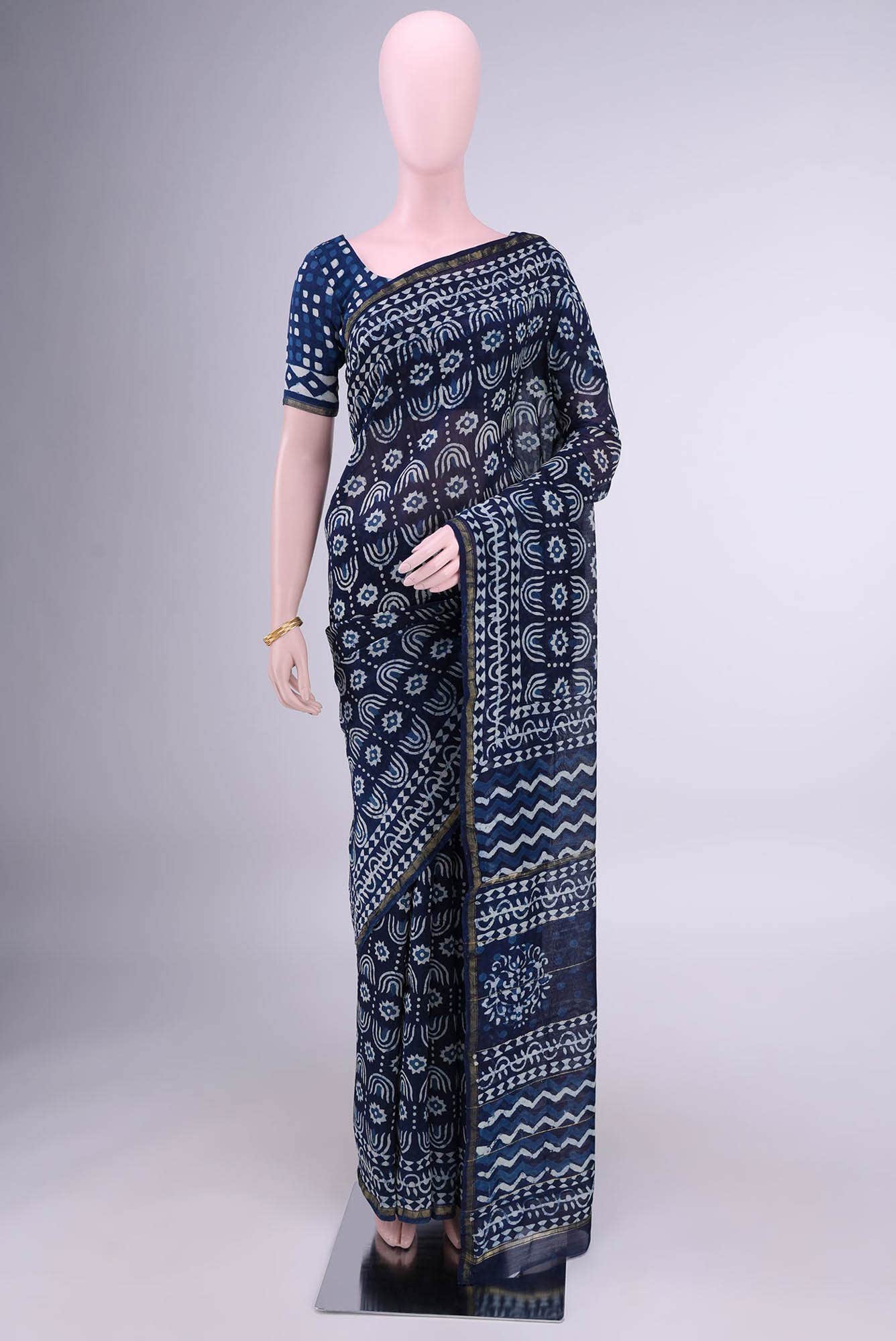 Indigo Chanderi Silk Cotton Saree