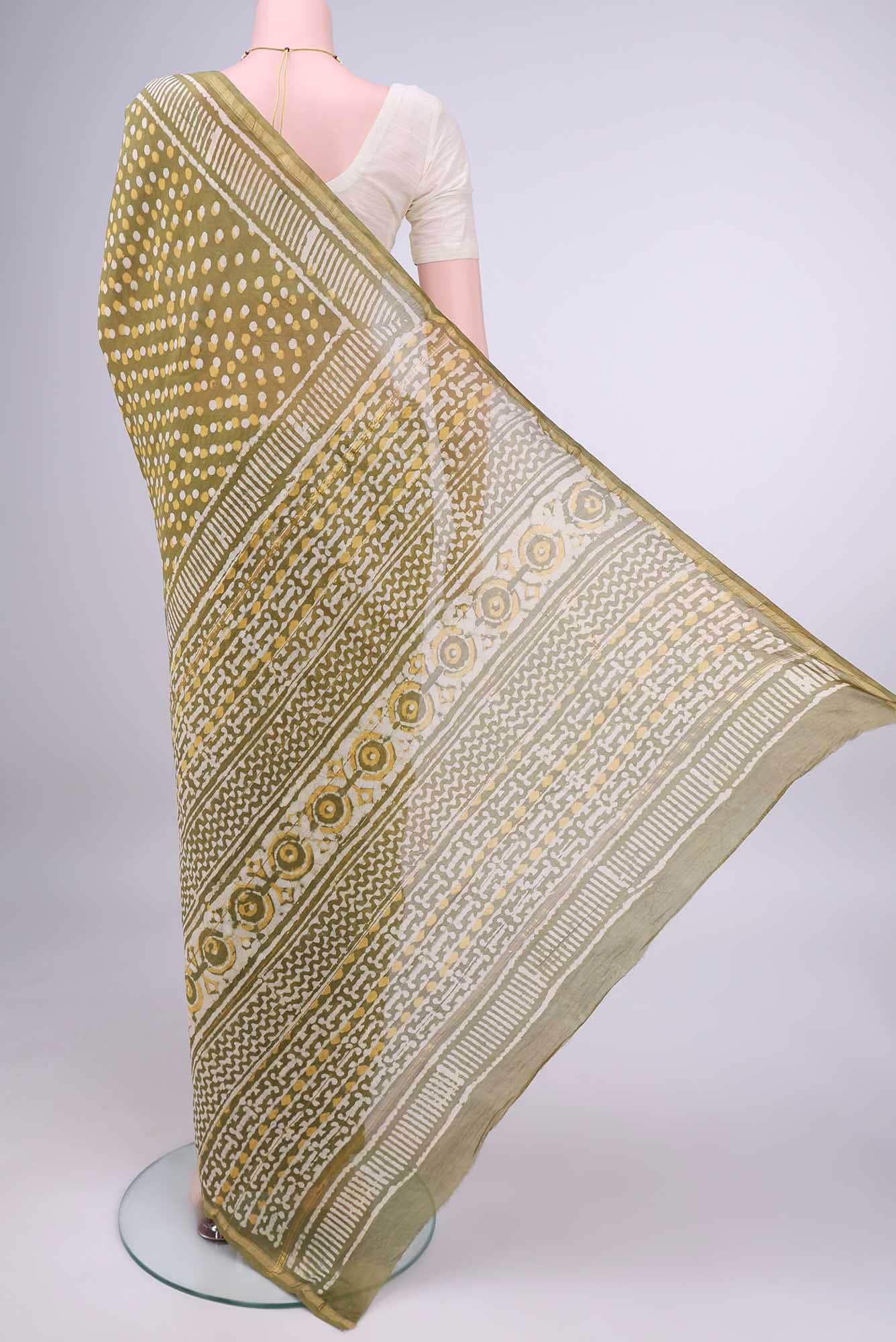 Mehandi Green Chanderi Silk Cotton Saree