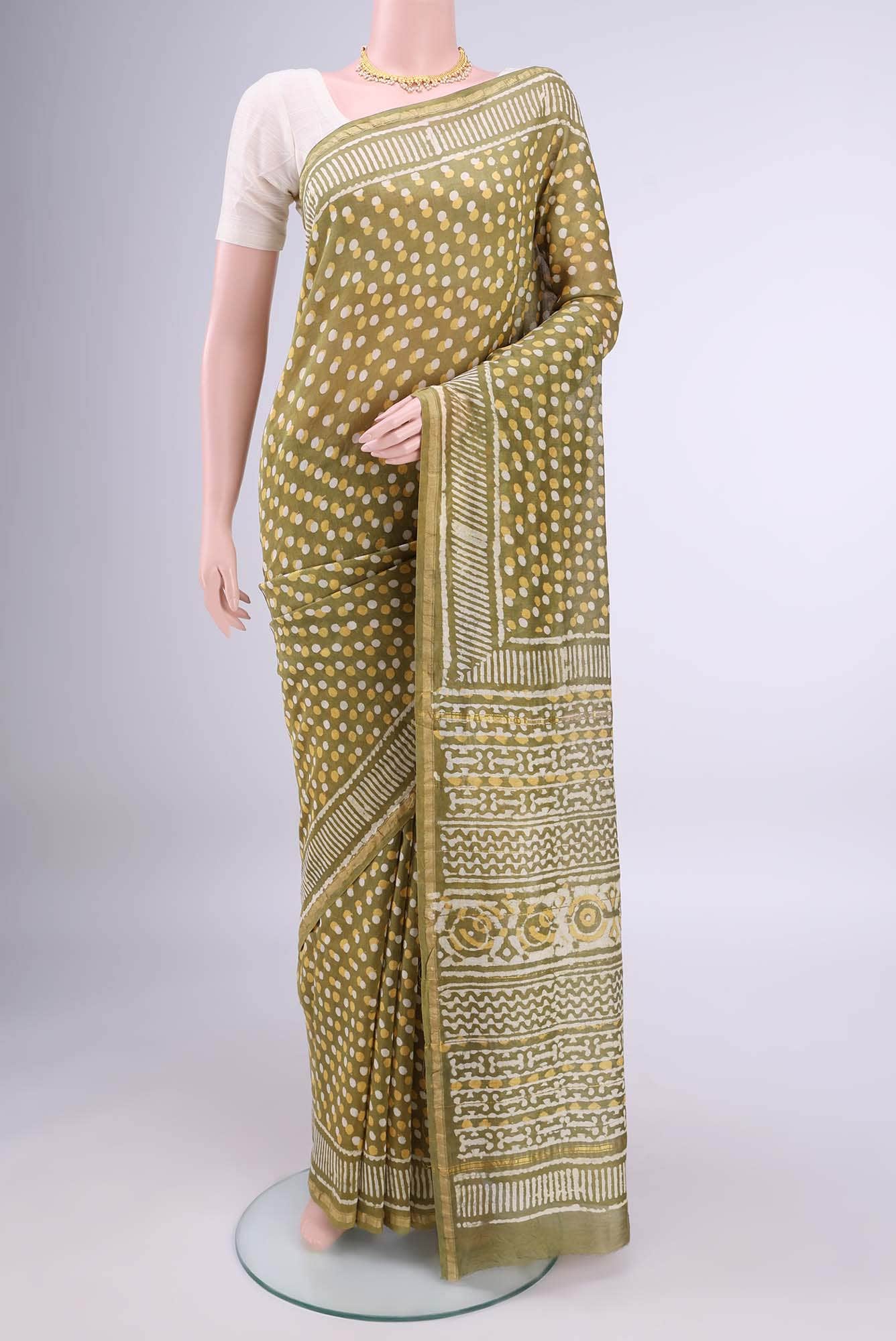 Mehandi Green Chanderi Silk Cotton Saree
