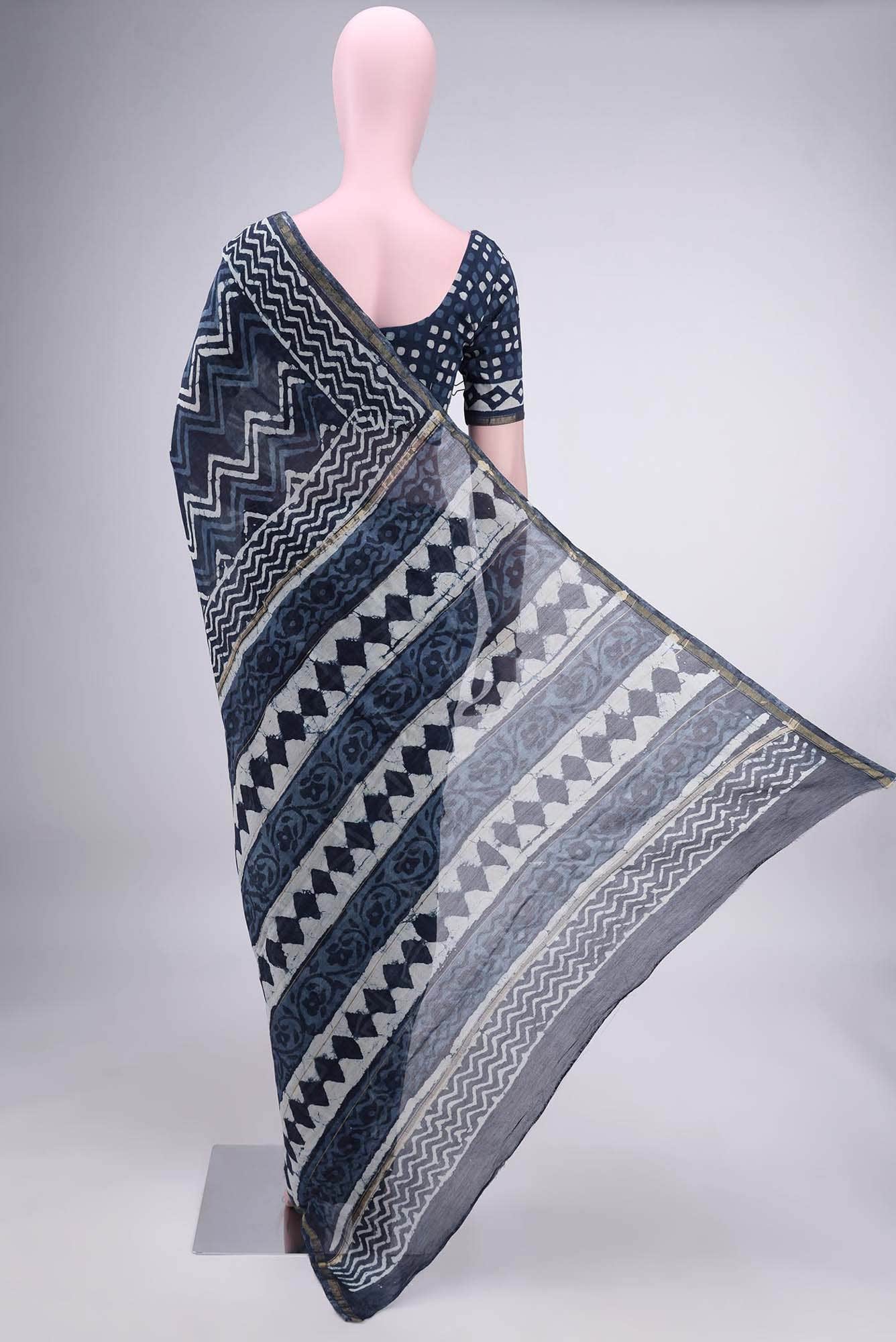 Indigo Chanderi Silk Cotton Saree