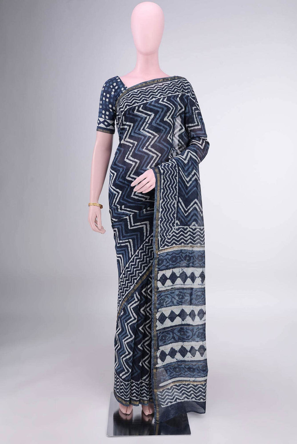 Indigo Chanderi Silk Cotton Saree