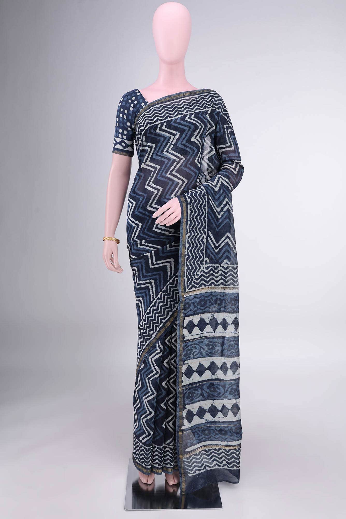Indigo Chanderi Silk Cotton Saree