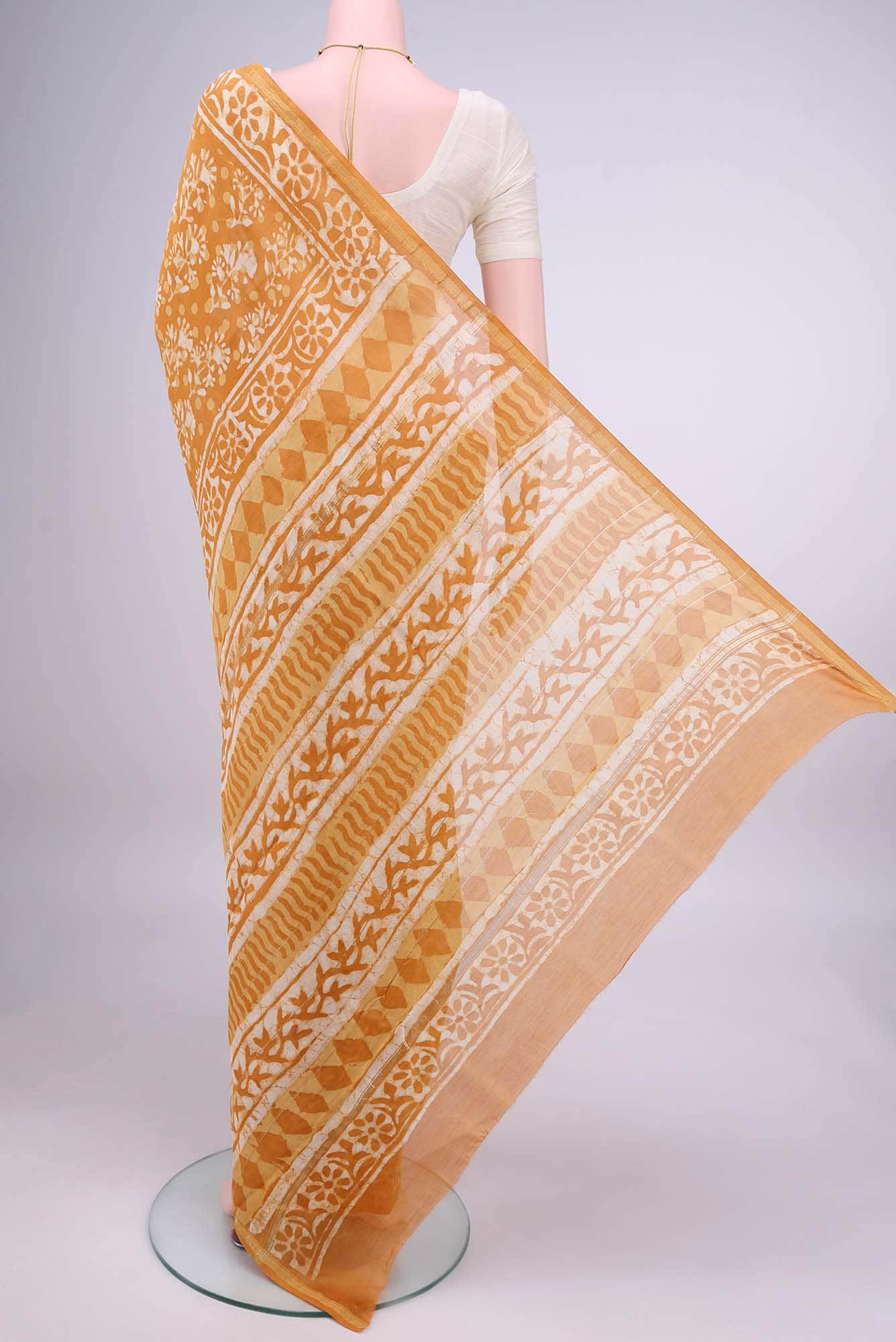 Mustard Chanderi Silk Cotton Saree
