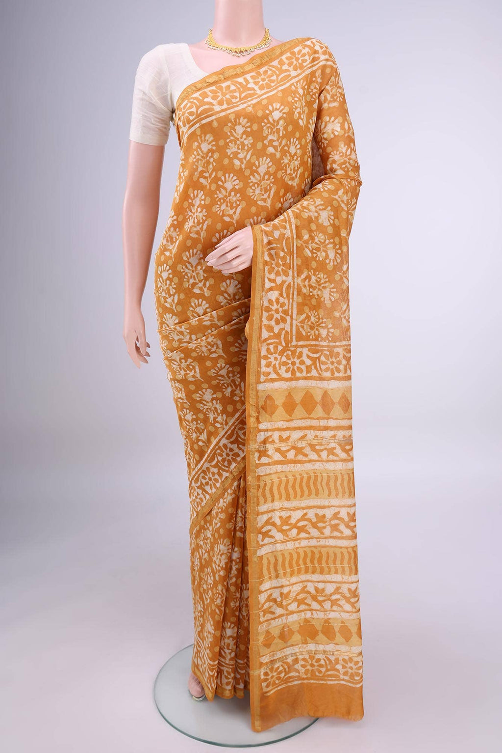 Mustard Chanderi Silk Cotton Saree