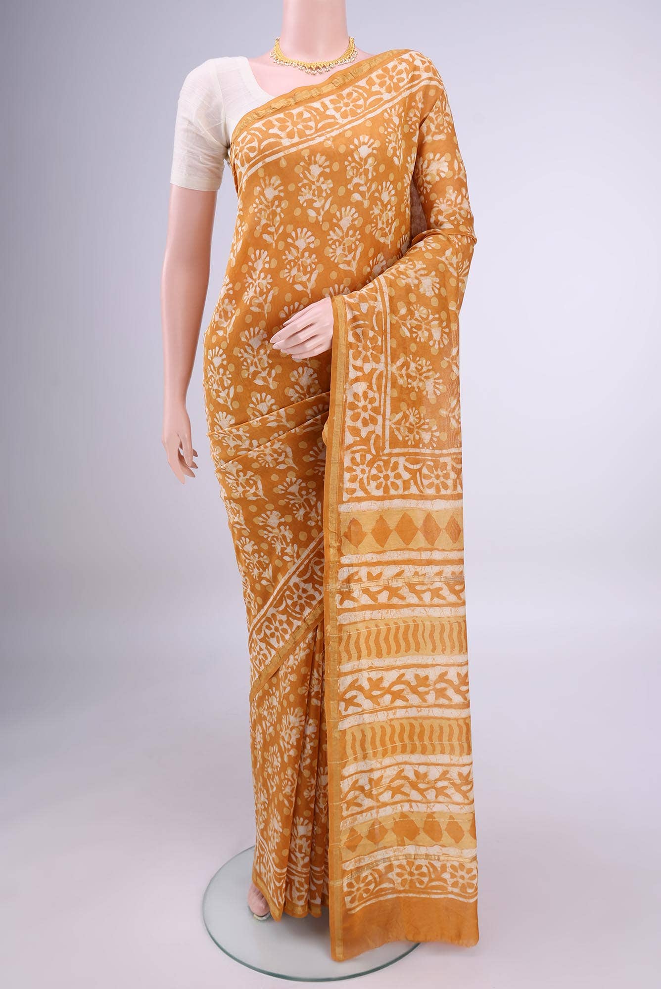Mustard Chanderi Silk Cotton Saree