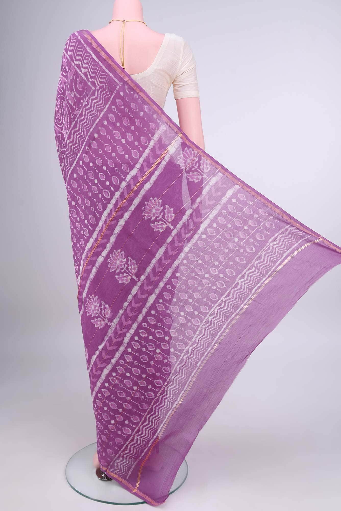 Lilac Chanderi Silk Cotton Saree