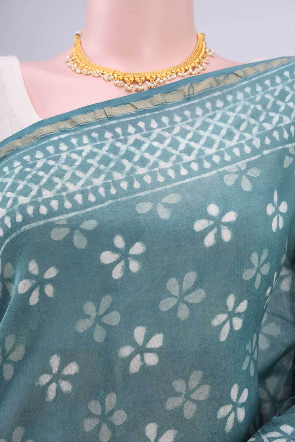 Blue Grey Chanderi Silk Cotton Saree