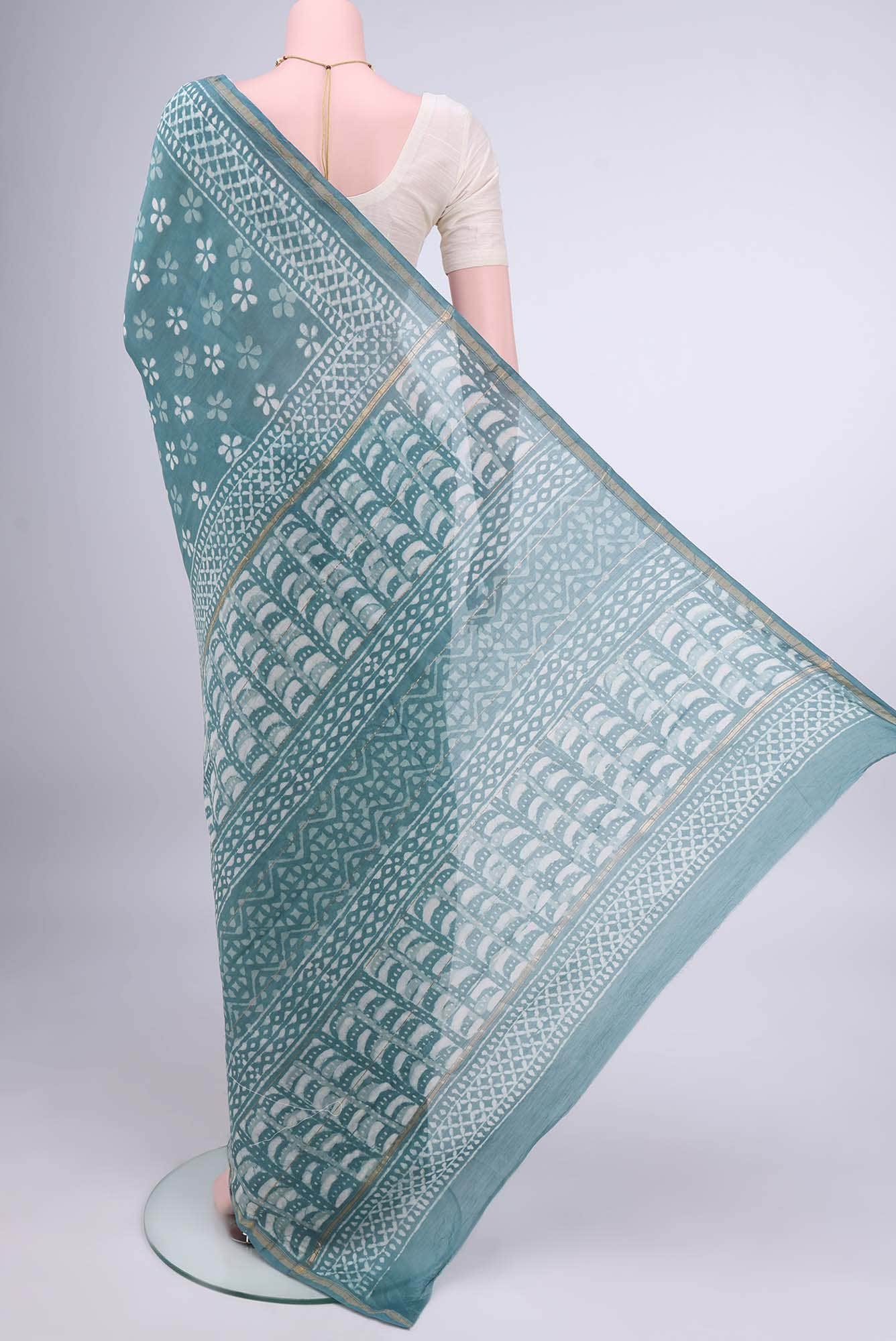 Blue Grey Chanderi Silk Cotton Saree