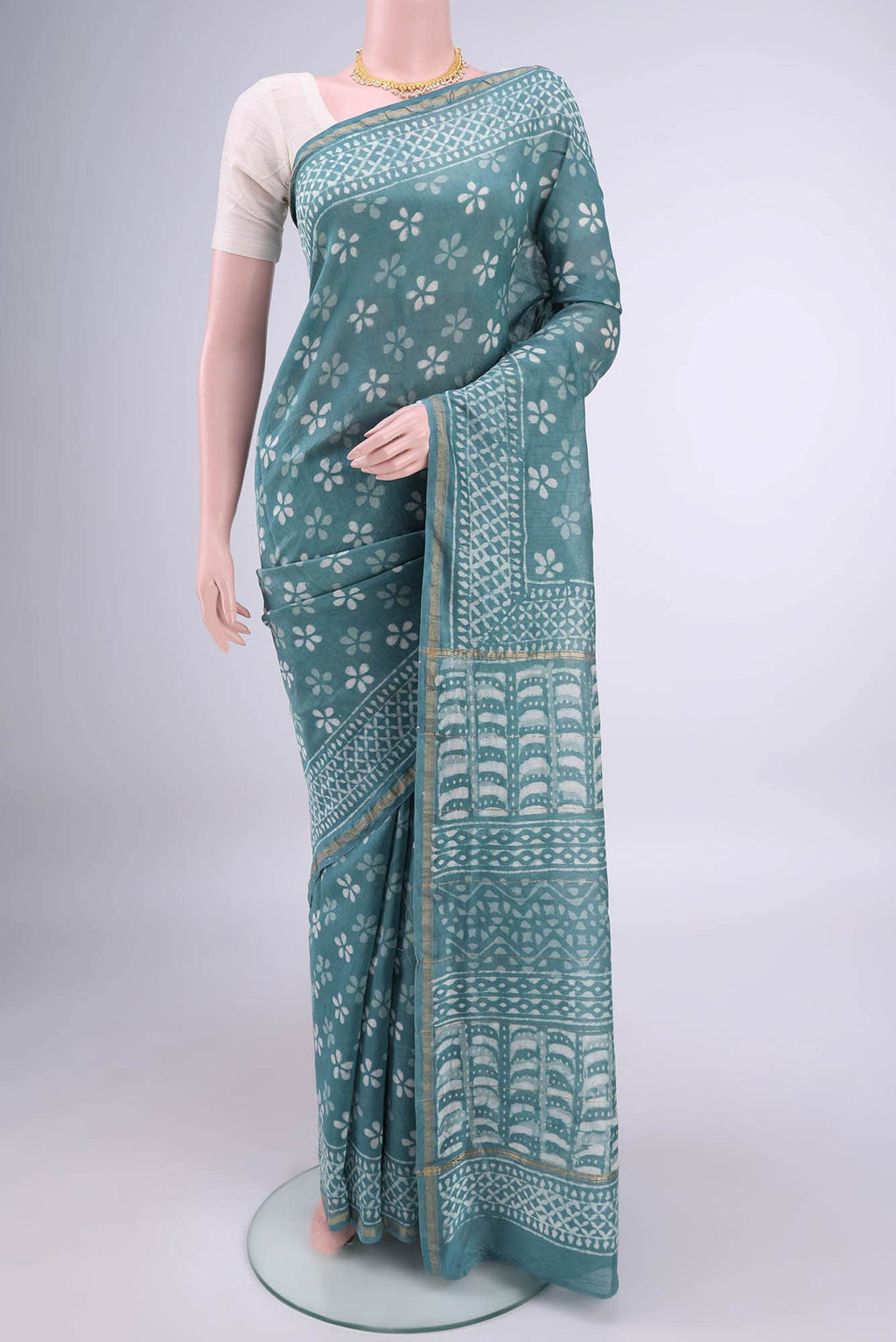 Blue Grey Chanderi Silk Cotton Saree