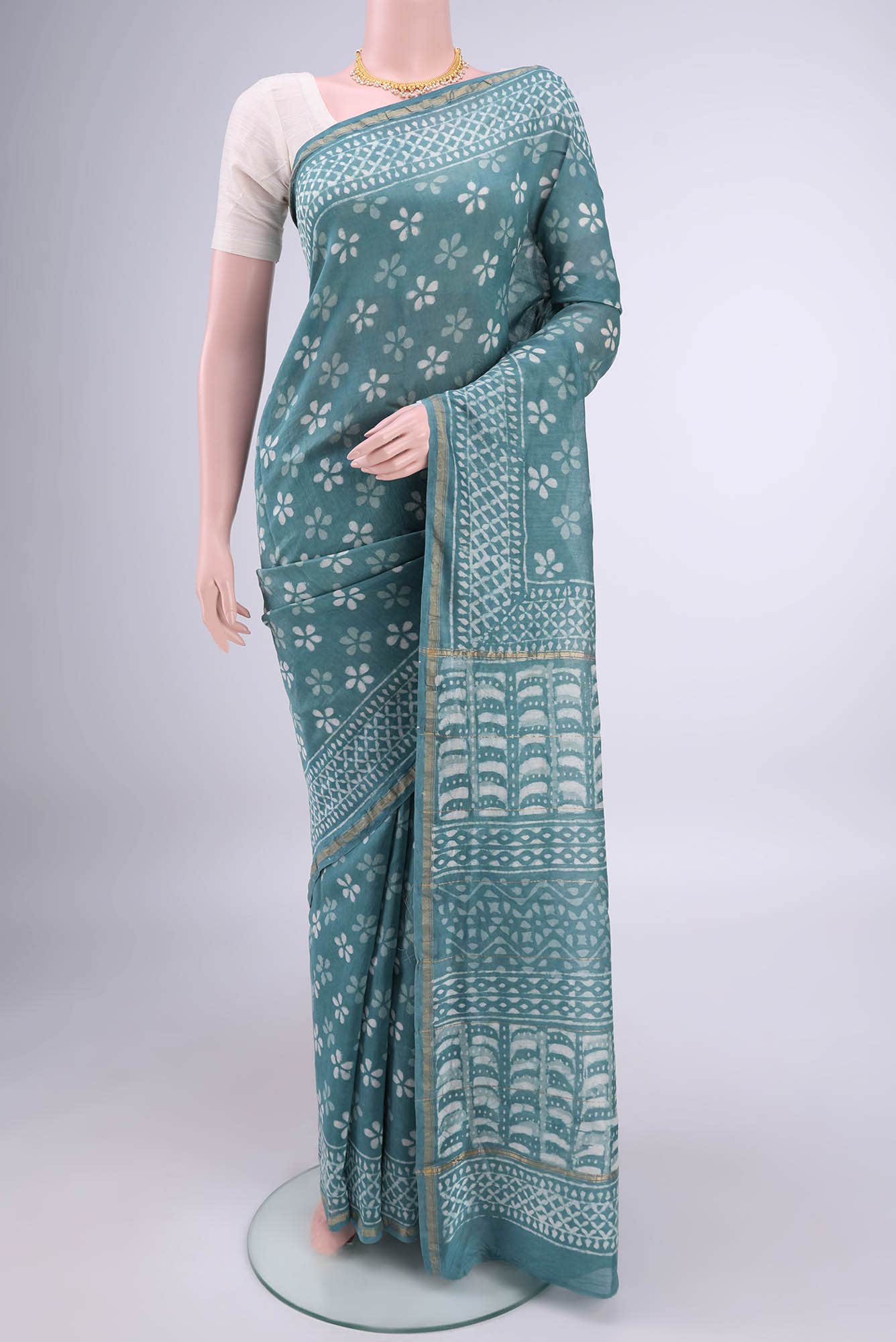 Blue Grey Chanderi Silk Cotton Saree