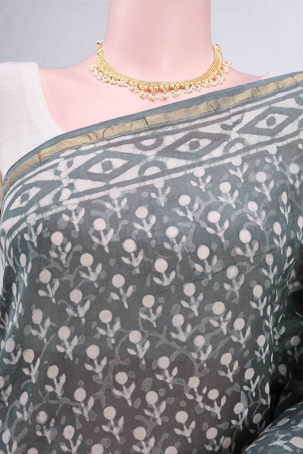 Grey Chanderi Silk Cotton Saree