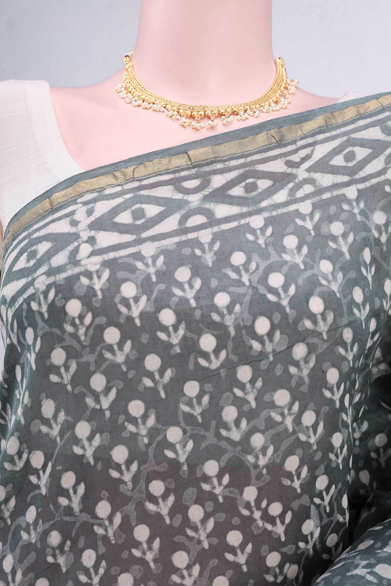 Grey Chanderi Silk Cotton Saree