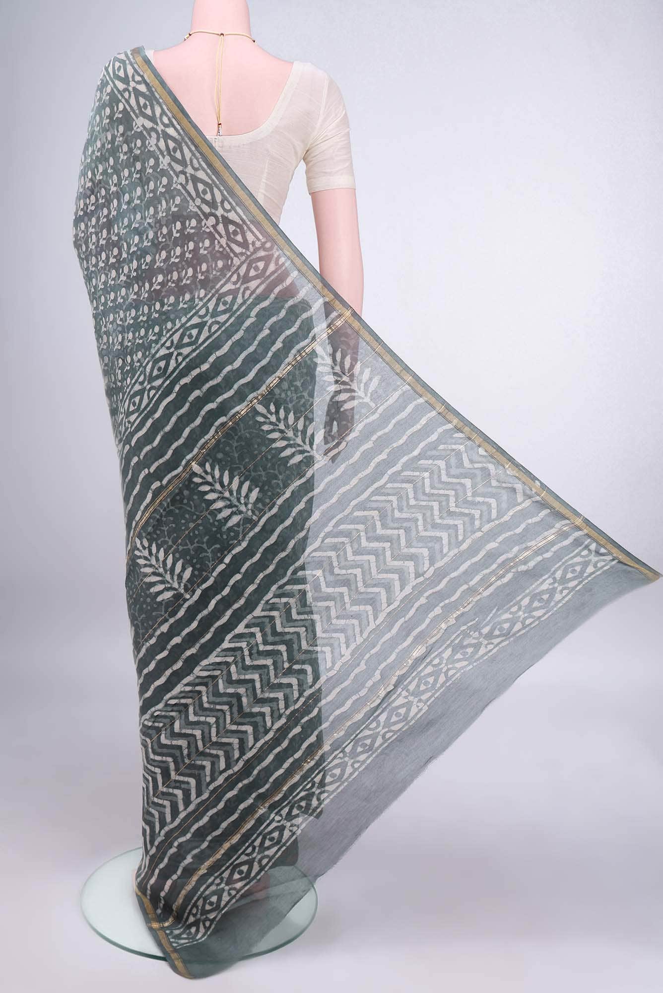 Grey Chanderi Silk Cotton Saree