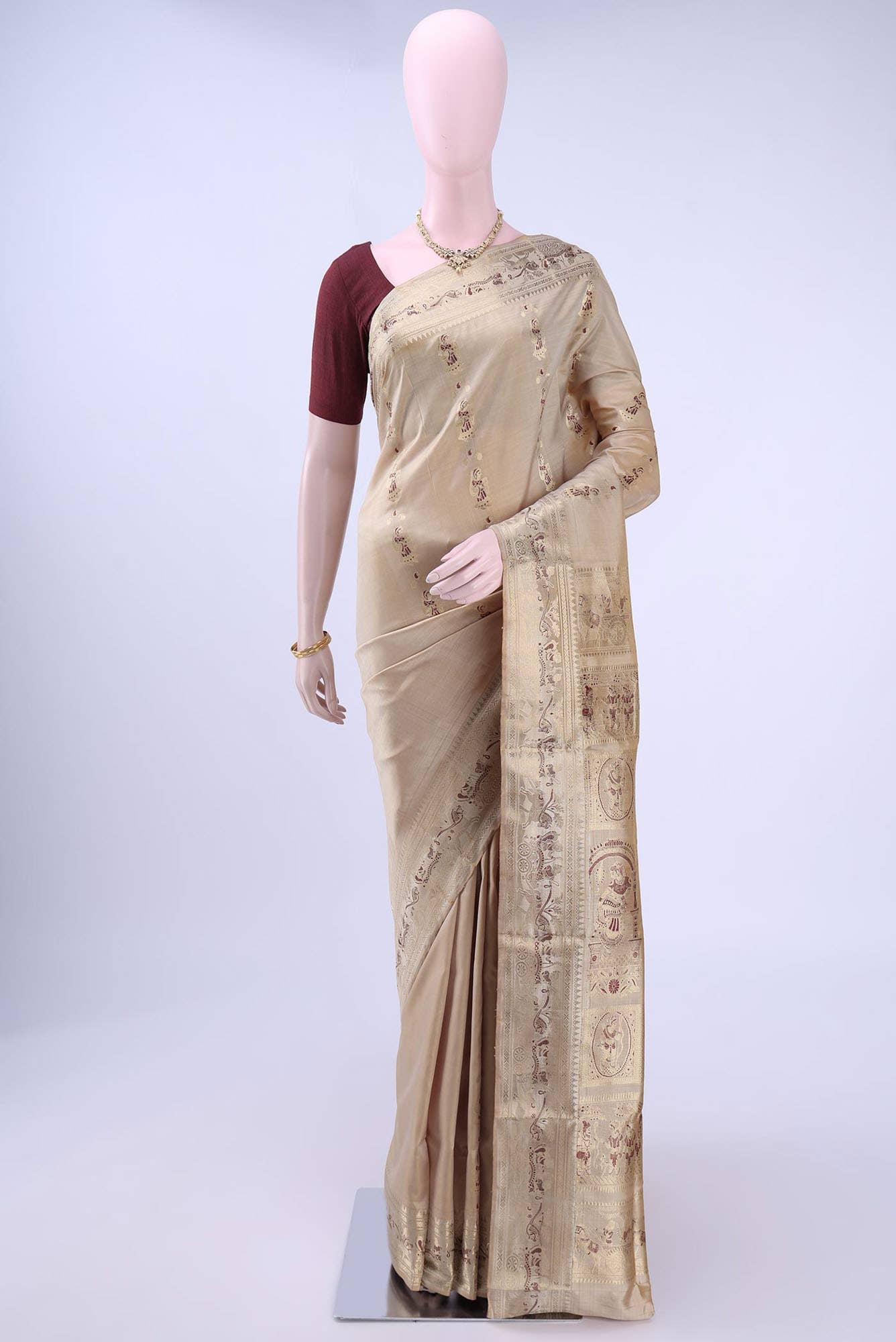 Beige Baluchari Silk Saree
