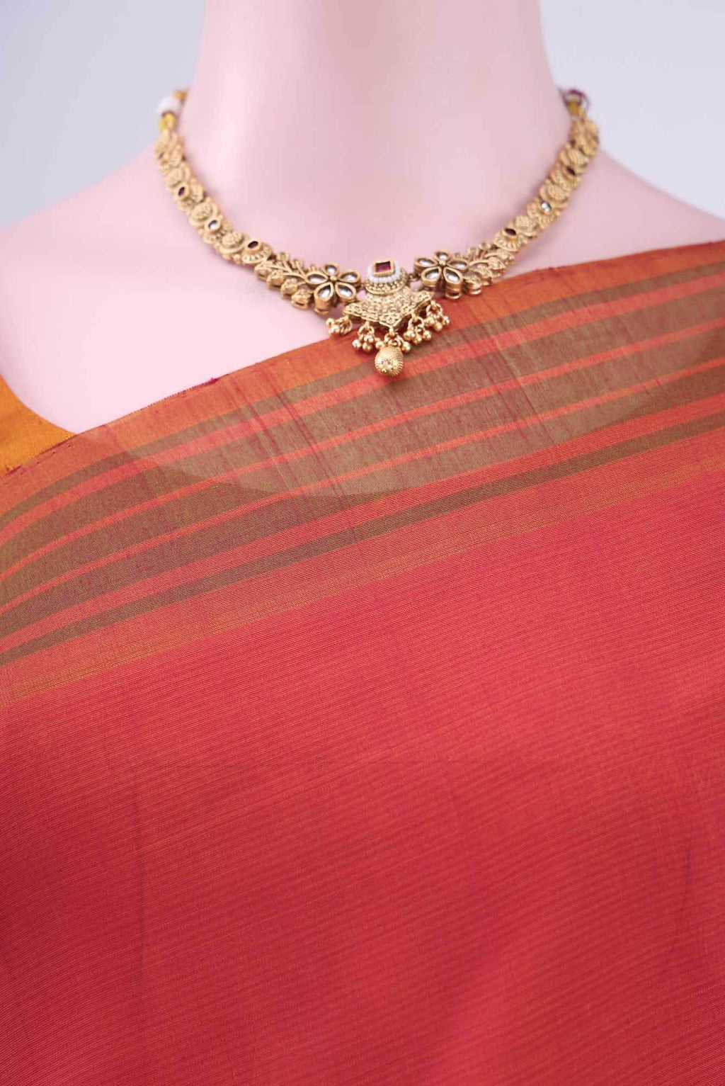 Pinkish Yellow Kora Cotton Saree