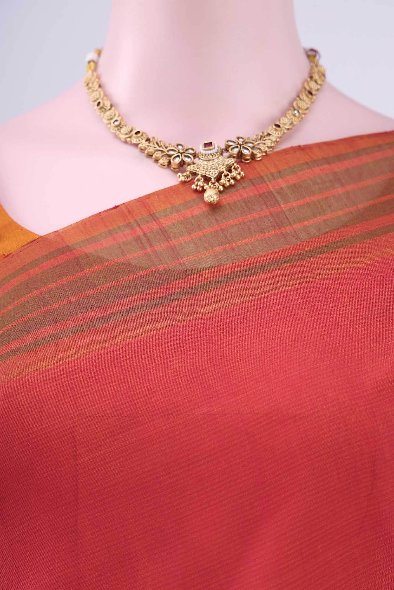 Pinkish Yellow Kora Cotton Saree