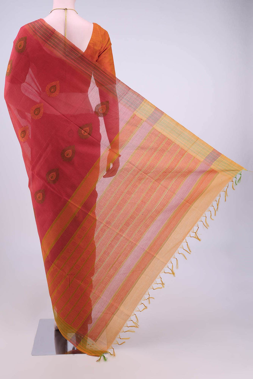 Pinkish Yellow Kora Cotton Saree