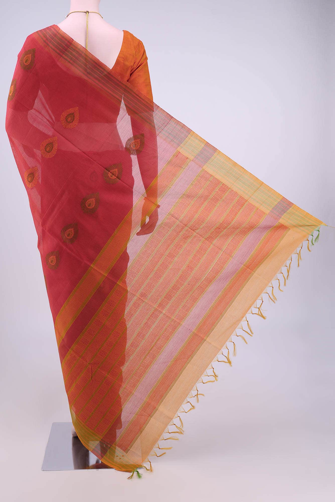 Pinkish Yellow Kora Cotton Saree