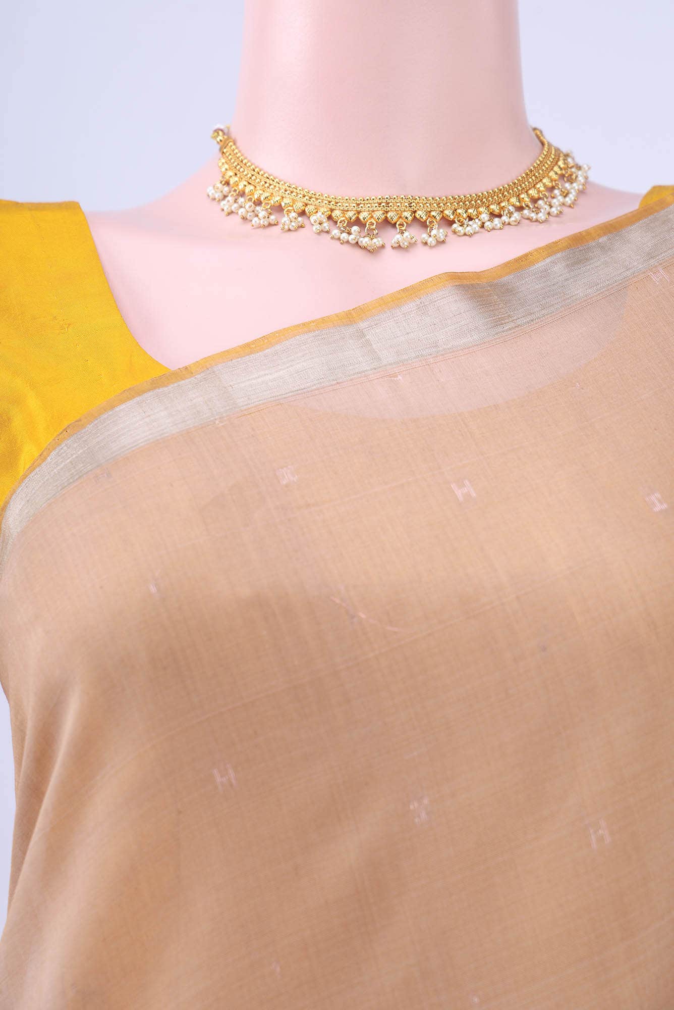 Dark Beige Kora Cotton Saree