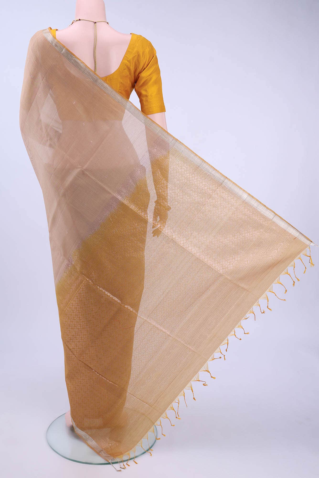 Dark Beige Kora Cotton Saree
